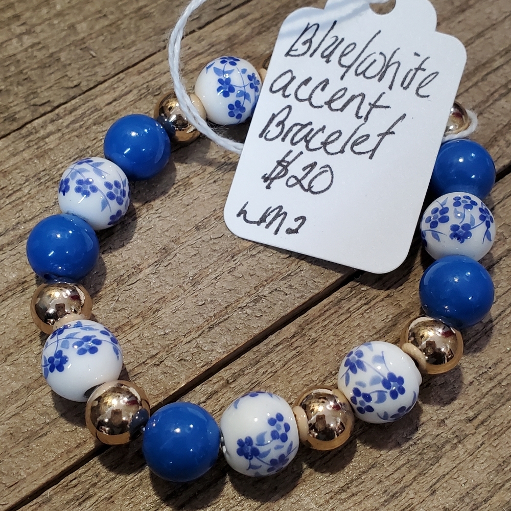 Blue/White/Gold Porcelain Beaded Bracelets